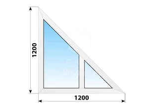 Двухстворчатое треугольное пластиковое окно 1200x1200 Г-Г