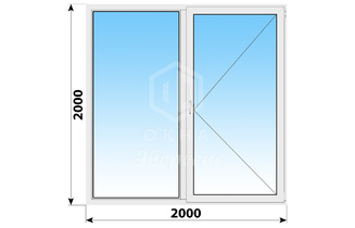 Двухстворчатое пластиковое окно 2000x2000 Г-П