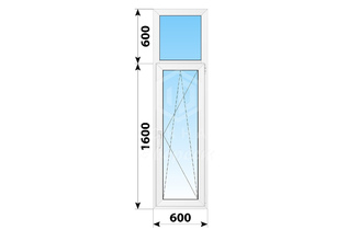 Одностворчатое пластиковое окно с глухой фрамугой 600x2200 ПО