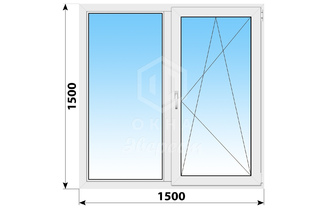 Двухстворчатое пластиковое окно 1500x1500 Г-ПО