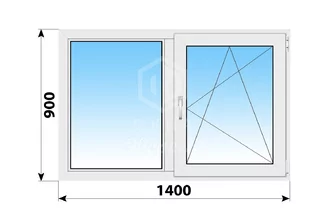 Двухстворчатое пластиковое окно 1400x900 Г-ПО