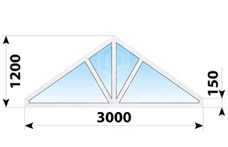 Глухое треугольное пластиковое окно с тремя импостами 3000x1200