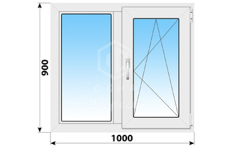 Двухстворчатое пластиковое окно 1000x900 Г-ПО