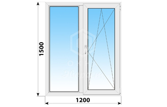 Двухстворчатое пластиковое окно 1200x1500 Г-ПО