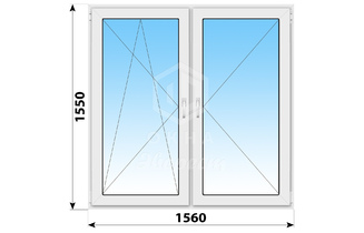 Двухстворчатое пластиковое окно 1560x1550 ПО-П